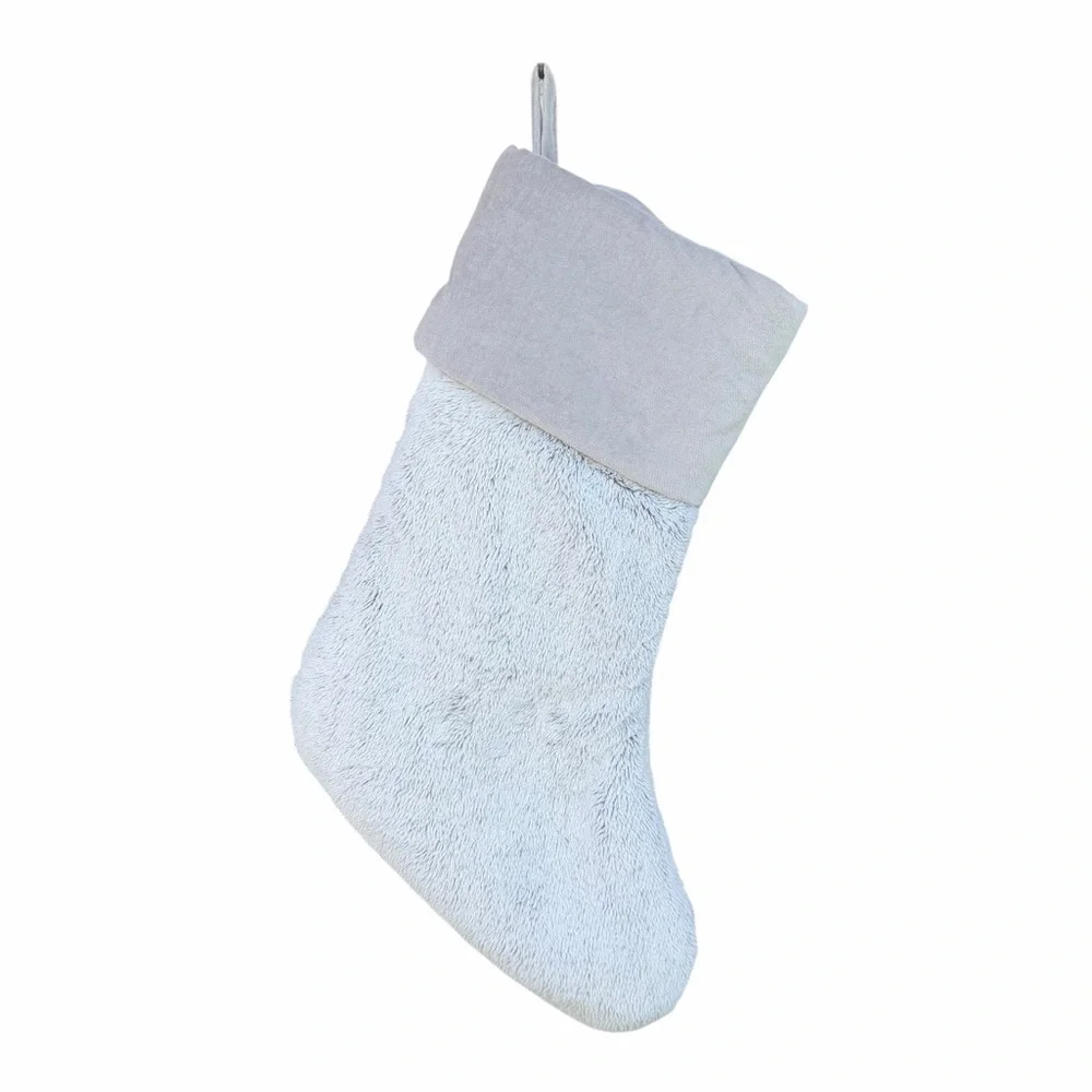 Pottery Barn Faux Fur Holiday Christmas Stockings Silver Gray 20” Festive Luxe